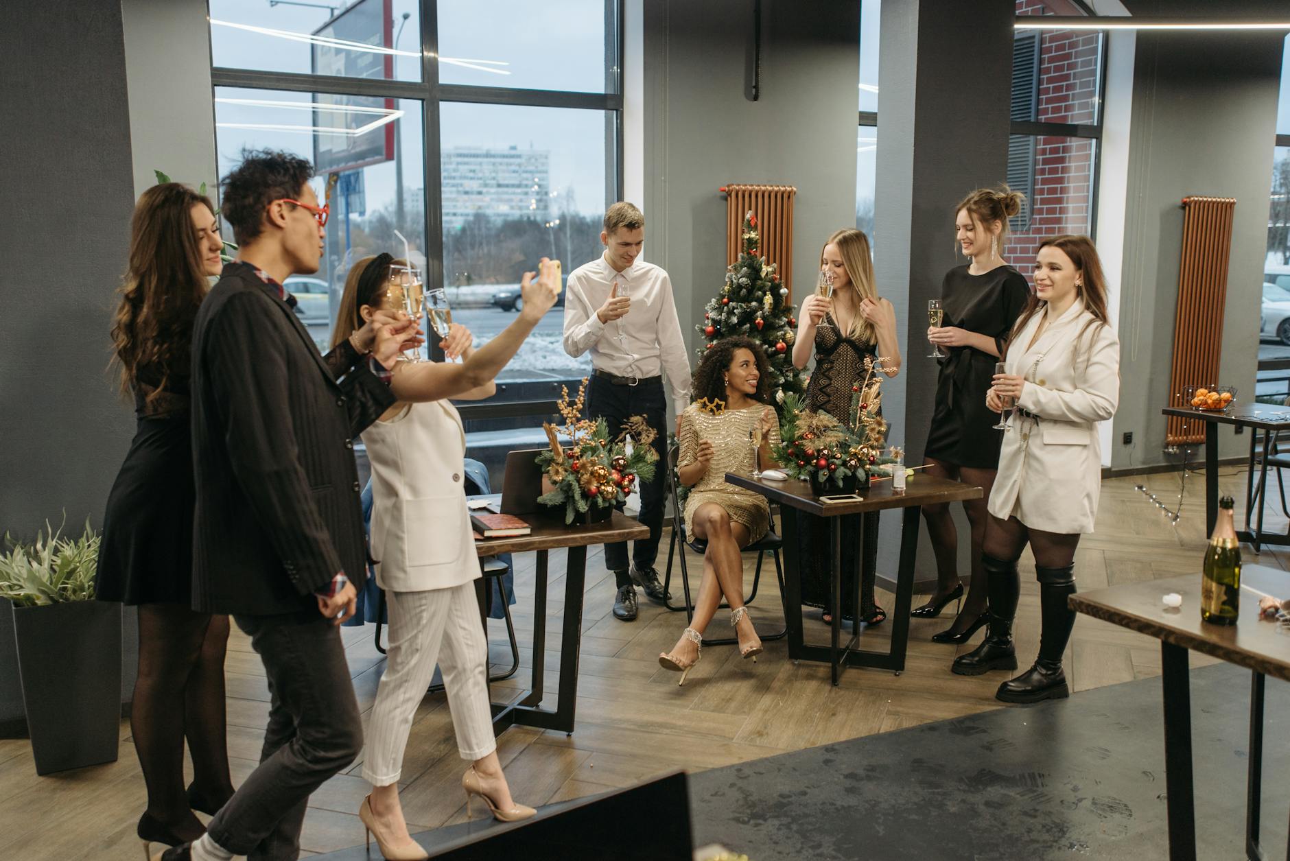 people having a christmas party in the office