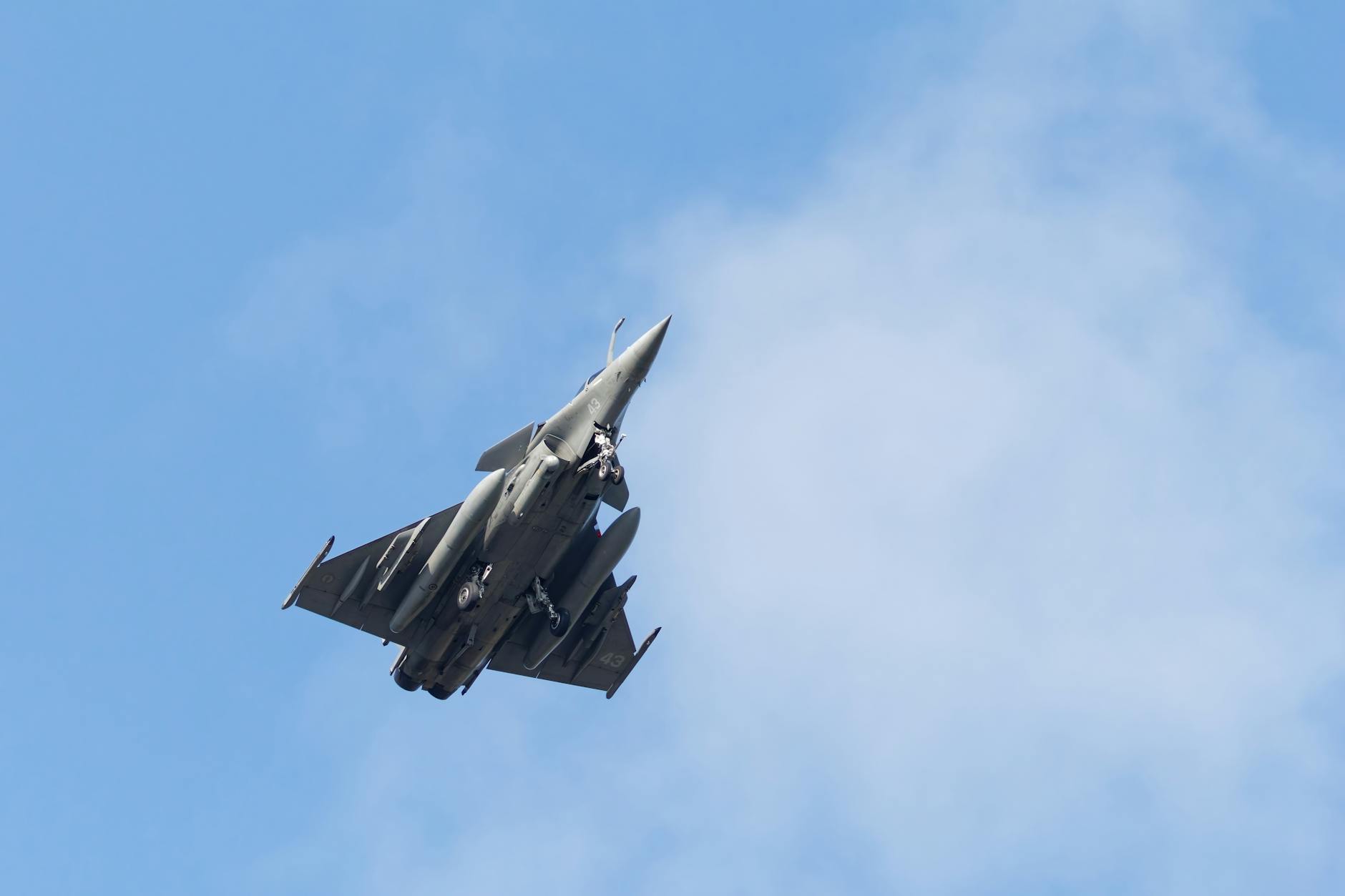 jet fighter flying high in clear blue sky